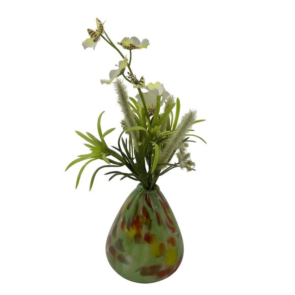 Art Glass Confetti Weed Pot Swirled HANDBLOWN Green Orange White Yellow Reds - Picture 2 of 7